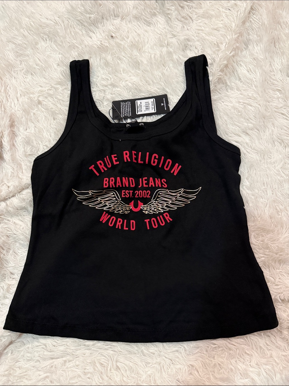 True Religion Black Tank Top with Red & Gold Graphic L